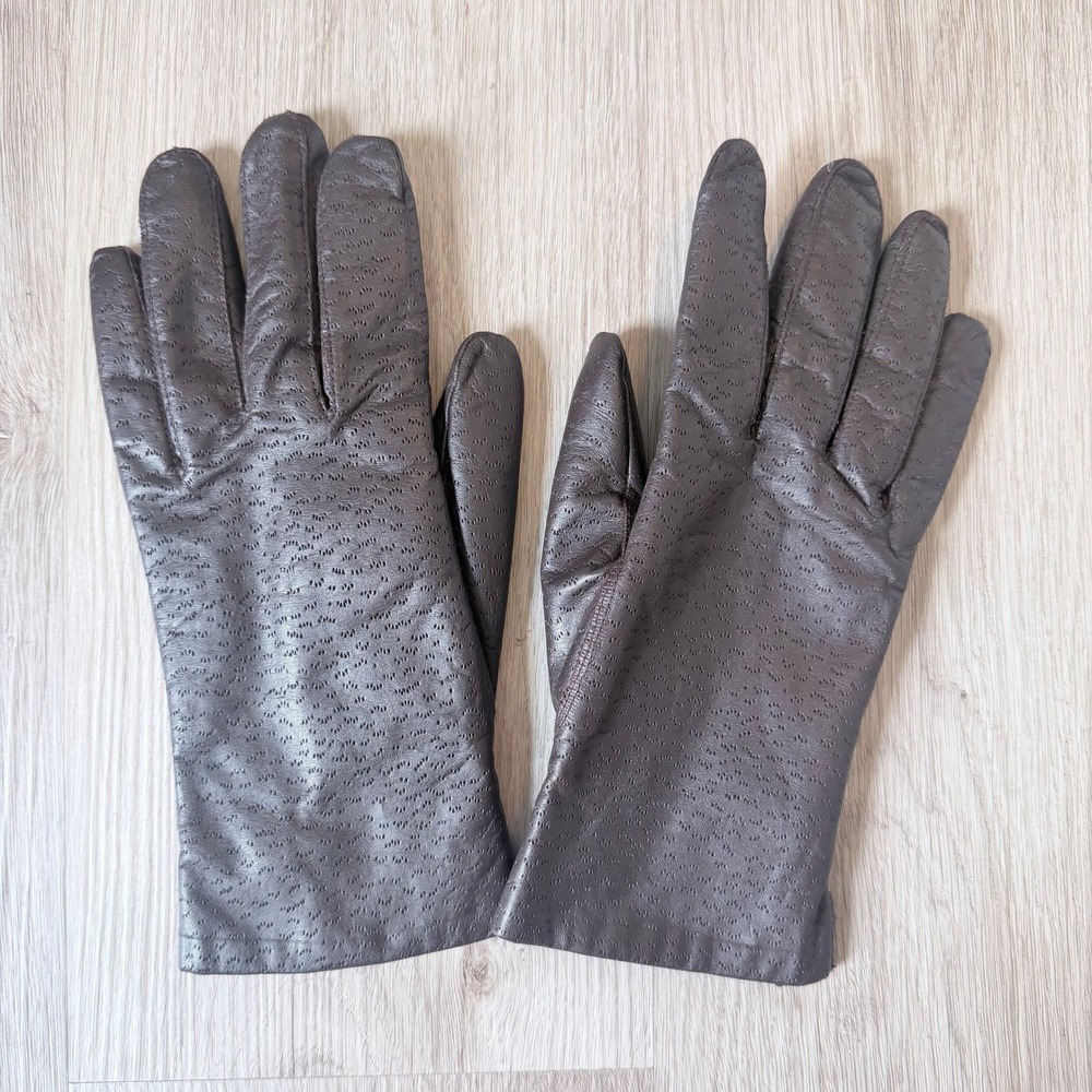 Fownes Vintage Brown Genuine Leather Fur Trim Winter Gloves Womens Classic Sz 8